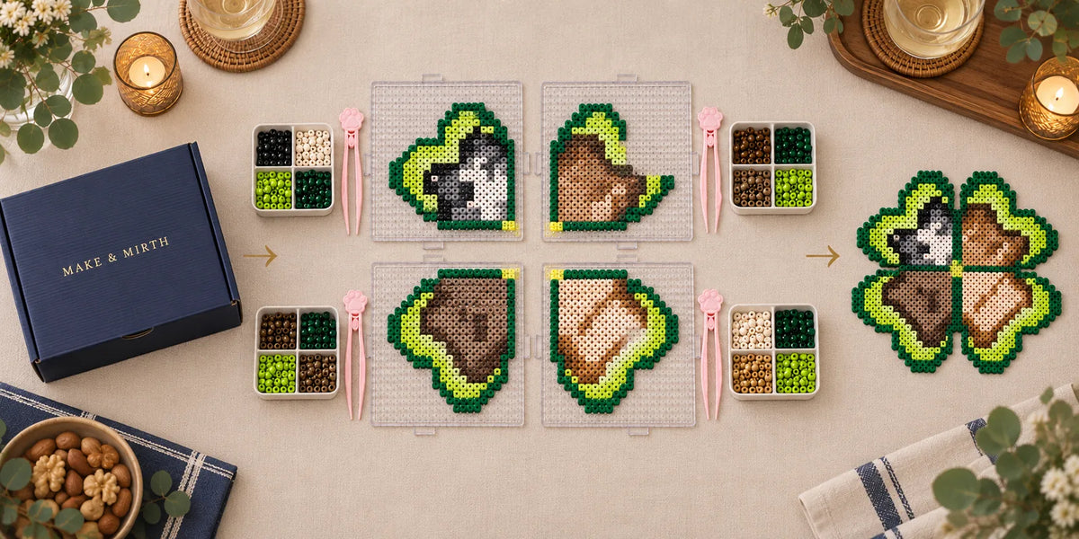 Open, make, and finish overview of the four-person fuse bead kit