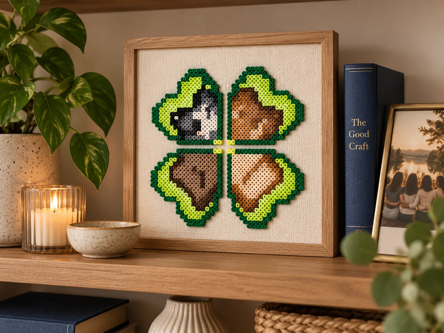Finished rootless four-leaf fuse-bead artwork